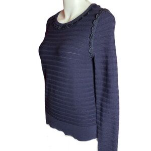 Ann Taylor Navy Silk Blend Sweater Scallop Detail Size S